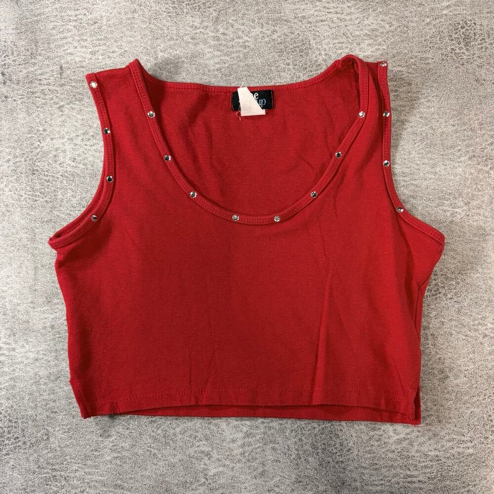 Y2k Red Rhinestone Crop Tank Top